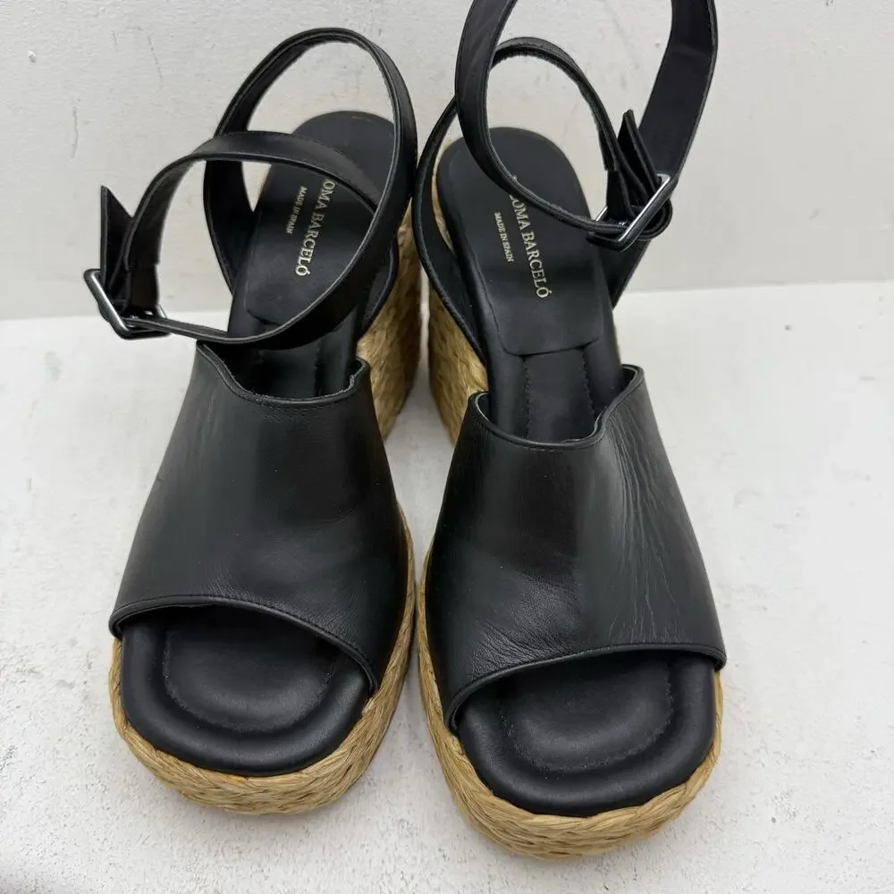 Paloma Barcelo Sandal‎ Espadrilles Wedge Women’s Size 38 US 7.5 Black Chunky